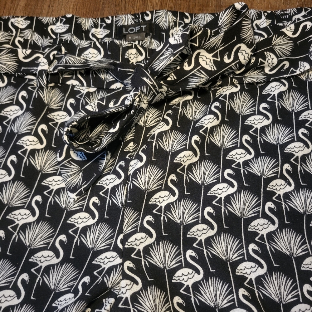 LOFT Flamingo Shorts Tie Waist Black and White - Picture 5 of 11